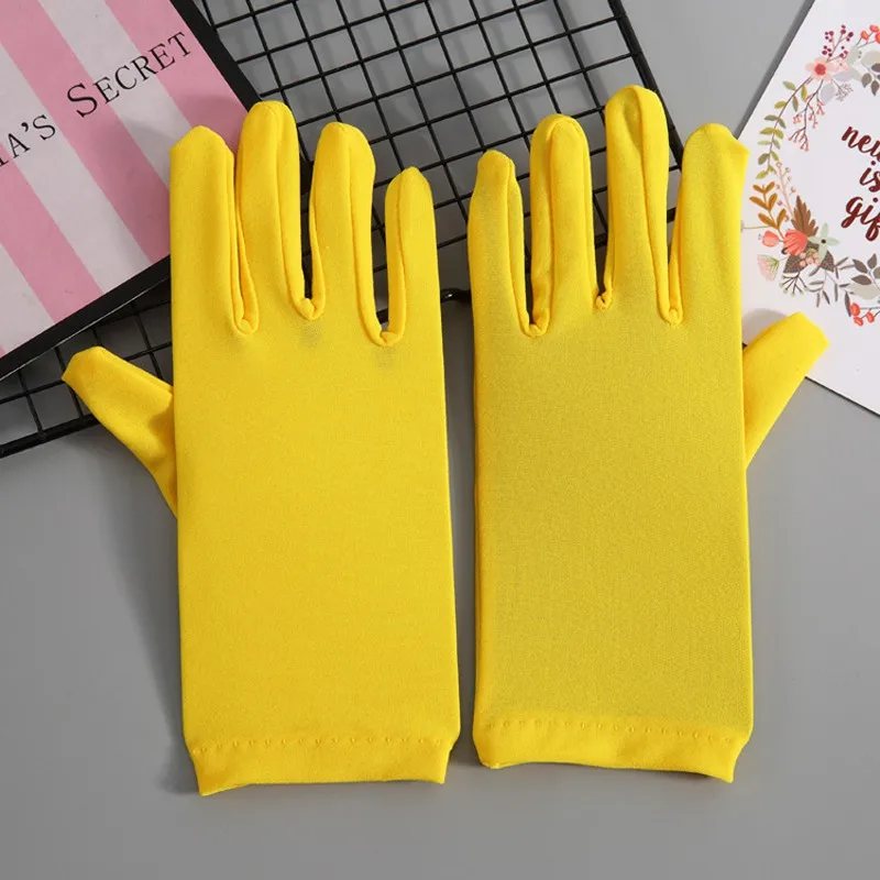 Yellow Новое поступление, танцевальные перчатки для девочек, длина запястья, короткие женские свадебные перчатки, красные/черные/белые свадебные перчатки для невесты ST211 - Цвет: Yellow