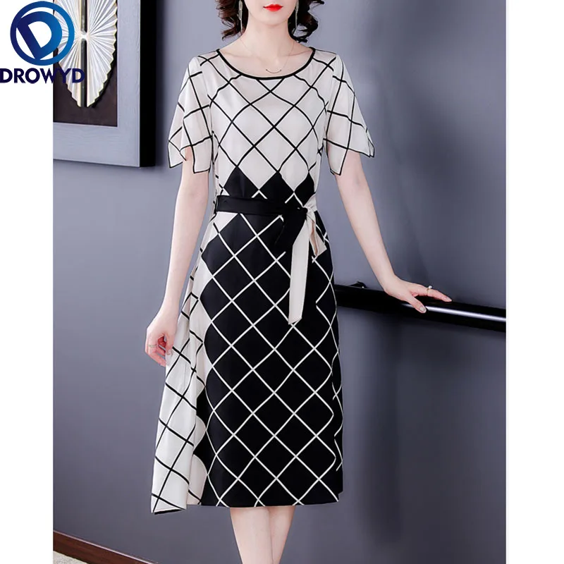 

Женское шелковое платье с коротким рукавом, элегантное облегающее праздничное платье-трапеция с круглым вырезом и принтом, лето 2021