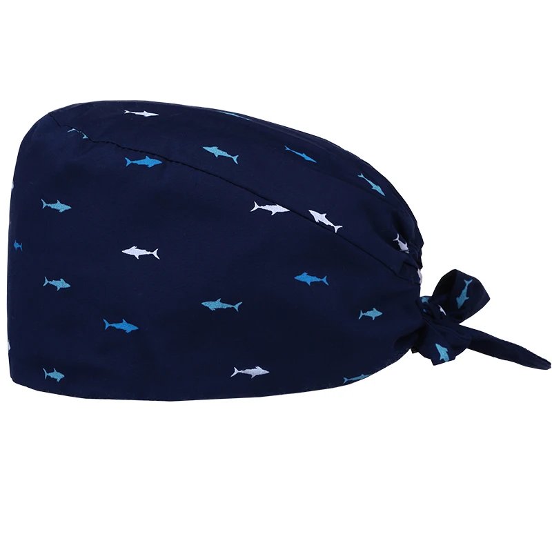 

Shark Navy Print Scrub Caps Pattern Veterinary Nursing Work Hat Women Men 100% Cotton Dental Clinic Beautician Chef Skull Cap