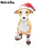 wulibaby enamel wear cap dog christmas brooches for women labrador animal new year party casual brooch pins gifts