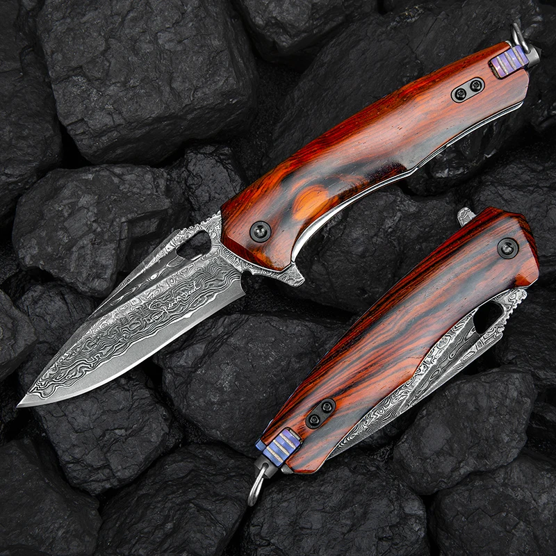 Multi-functional Folding Pocket Knife with EDC Clip Damascus Blade Rosewood Handle Emergency Hammer DIY Self-assembling Tool | Инструменты
