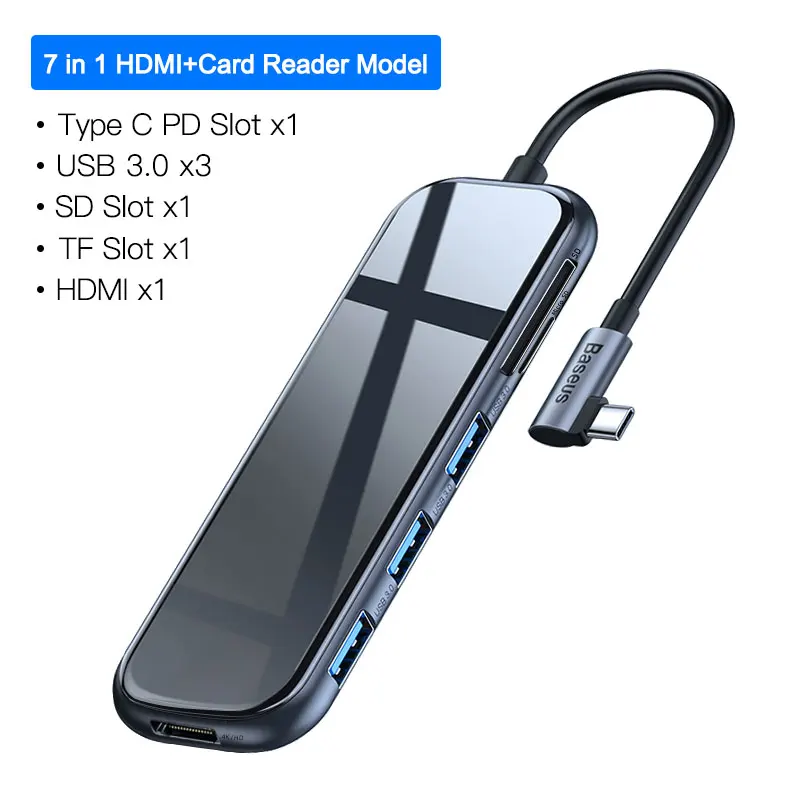 HDMI SD TF USB HUB Baseus USB C концентратор к USB 3,0 HDMI RJ45 адаптер для MacBook Pro Air мульти Тип C концентратор с беспроводной зарядкой для iWatch USB-C концентратор - Цвет: HDMI SD TF USB HUB