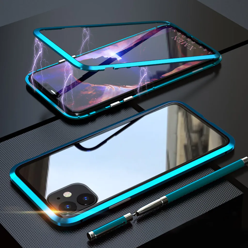 Магнитный металлический бампер односторонний стеклянный чехол для iPhone 11