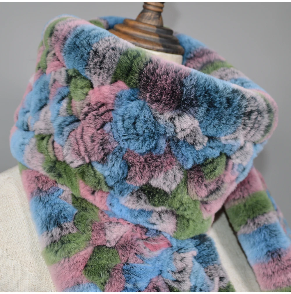 Winter Long Style Women Real Rex Rabbit Fur Scarf Rex Rabbit Fur Warm Soft Ring Scarfs High Quality Knit Rabbit Fur Scarves