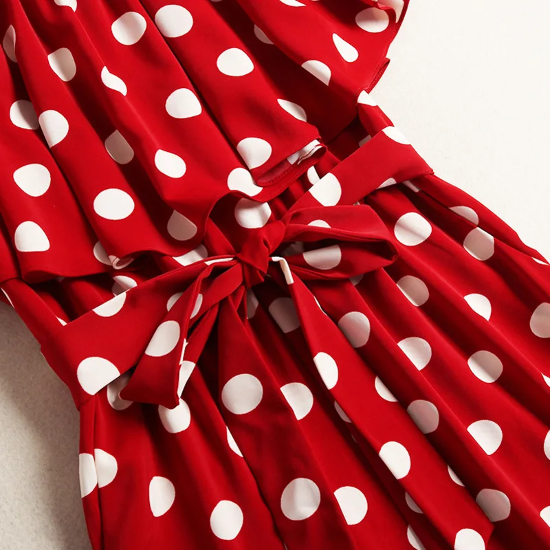 

Bohemian Style Summer Elegant 2020 Fashion Ruffle Slash Neck Dot Print Overalls Holiday Rompers Womens Jumpsuits