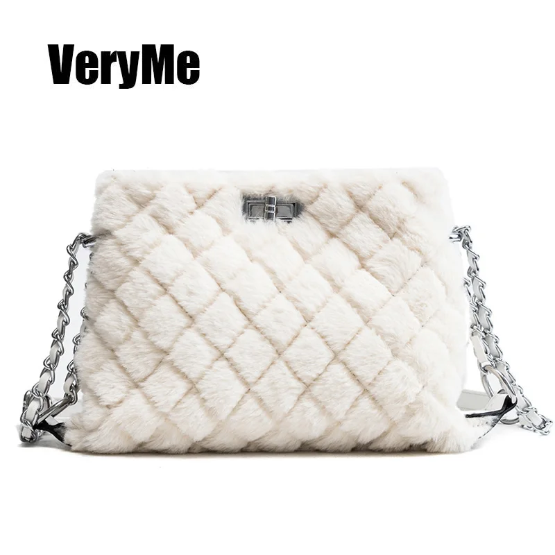 

VeryMe Elegant Female Square Crossbody Bag Winter Soft Plush Womens Designer Handbag Chain Shoulder Messenger Bag Animal Pattern