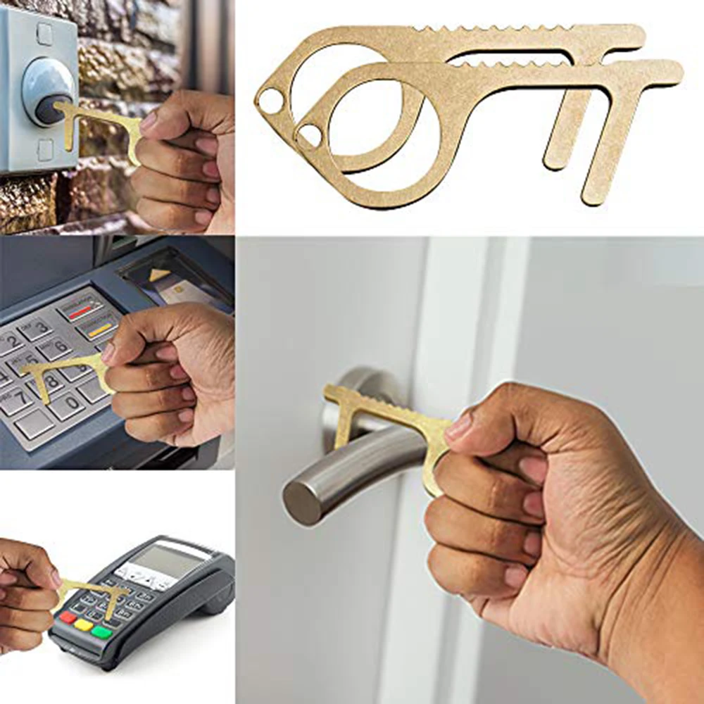 

Copper Contactless Door Opener, Easy to Carry EDC, Key Tool for Outdoor Public Door Handle Touchscreen Button ATM Machine