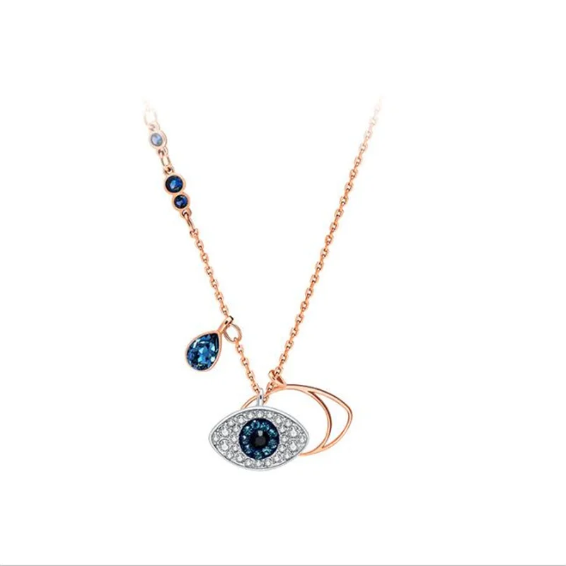 

Shiny Zircon Eye Pendant Necklace For Lady Party Accessories Top Grade 925 Sterling Silver Necklace Women Rose Gold Choker Bijou