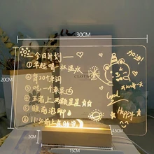 Tableau d'écriture transparent en acrylique, 3 pièces/ensemble, avec Base lumineuse triangulaire, décoration pour stylo blanc effaçable, 20x30cm