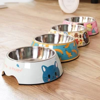 mc star stainless steel pet dog bowl cartoon print food feeder double melamine cat basin bowl summer pet feed drinking water pot