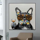 Современные граффити собака с очками Холст Картина плакаты и принты смешное животное Настенная картина для гостиной домашний декор