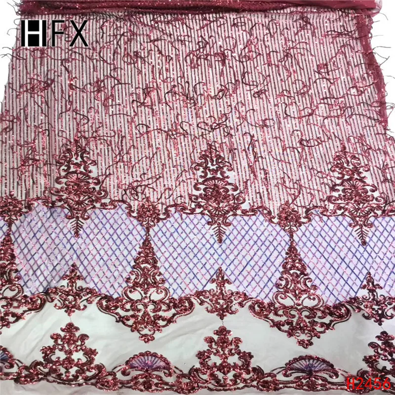HFX африканская кружевная ткань оптом французская зеленая с блестками вышивка для