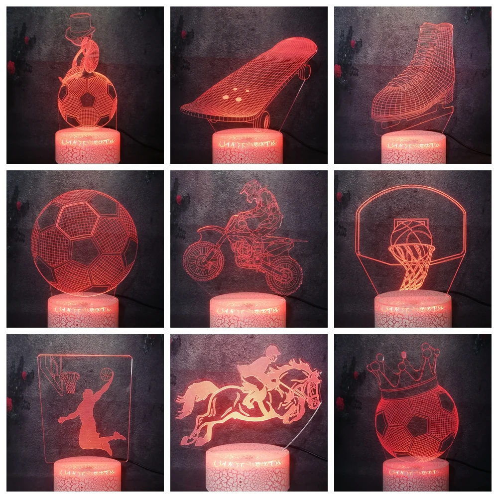 Спортивный стиль Баскетбол крутой скейтборд креативный подарок трещина лампа 3D
