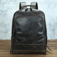 travel mens bag leather backpack retro simple crazy horse skin mens 15 6 inch computer bag head leather backpack