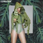 Армейский зеленый 3D с боди Выдалбливают куртка крючок для ночного клуба певица сценический костюм для праздника вечерние джаз, команда Экипировка