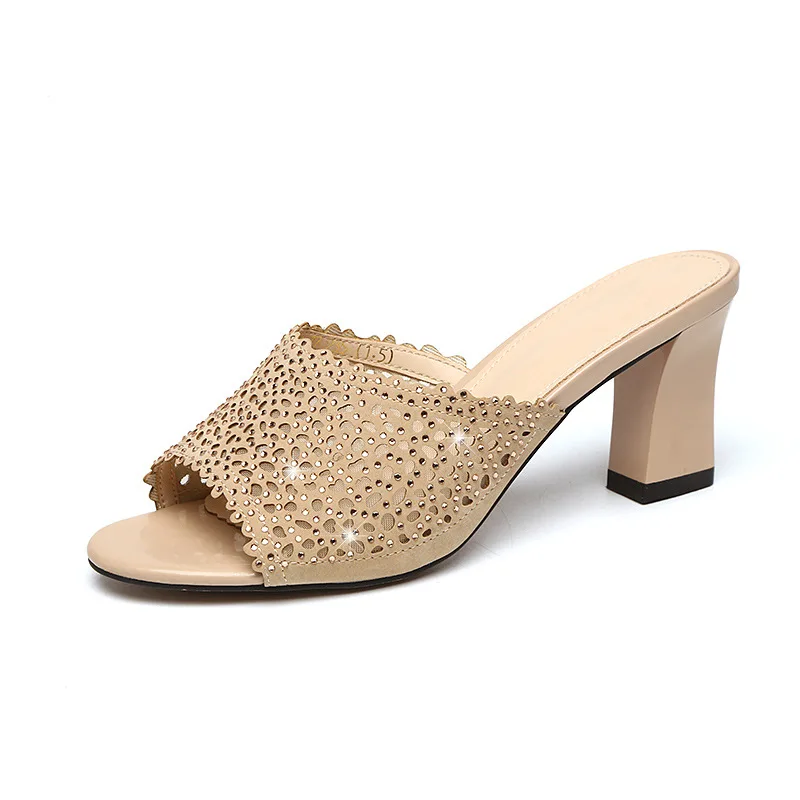 

2021 New Genuine Leather Thick Heel Female High-heeled Slippers Women's Platform Casual Shoes Slippers Plus Size A366 Slides