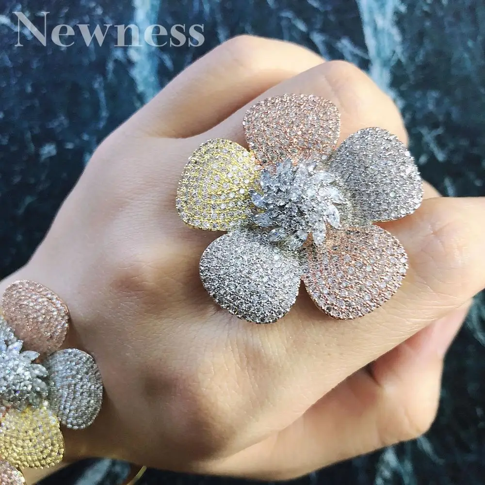 

Newness Luxury Flower Indian Adjustable Bangle Ring Set Jewelry Sets For Women Wedding Engagement brincos para as mulheres
