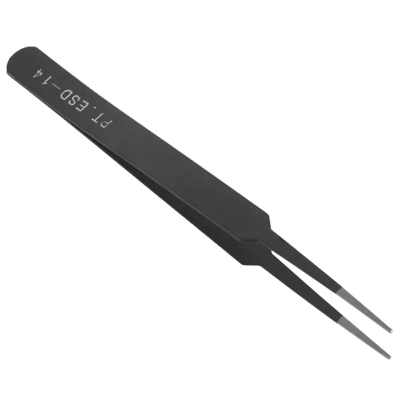 

2 Pcs 13cm Length Black Anti-static Straight Curved Tweezers