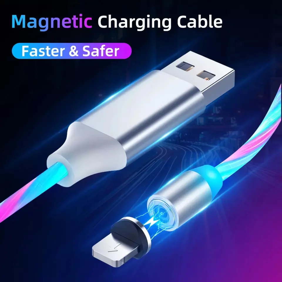 Магнитный светодиодный кабель Micro USB для Samsung S10 S9 Type c зарядка iPhone магнитное