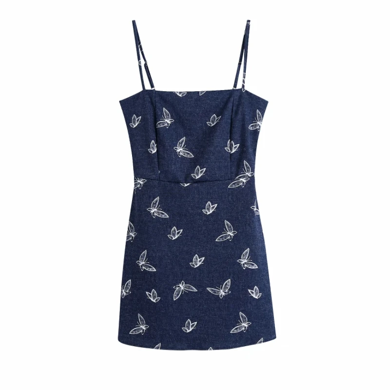 

Women Butterfly Printing Suspender Mini Dress Female Clothes Leisure Lady Loose Vestido D8028