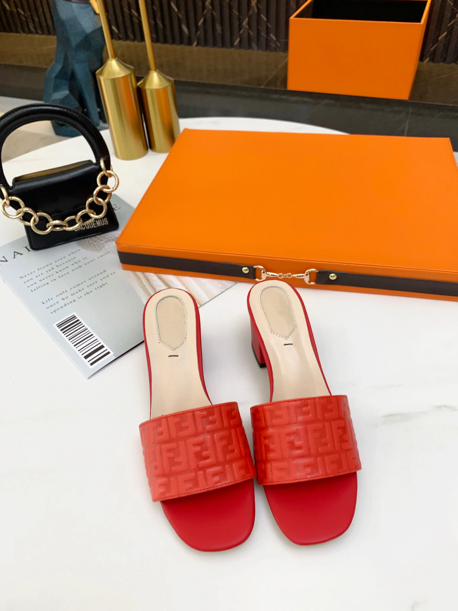 

Correct logo 2021 summer new luxury comfort high heel sandals women's shoes slippers large size to 42