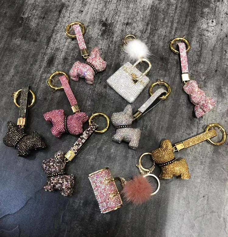 

Diamond Fashion Cute Dog Car Keychain Couple Handbag Pendant Bag Ornament Aeecssories for Shoulder Purse