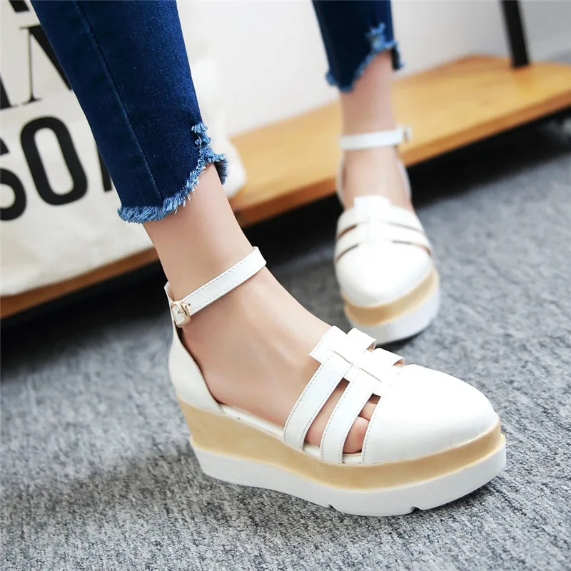 

ASUMER 2020 new arrive women pumps buckle spring summer comfortable casual shoes punk wedges platform shoes woman big size 43