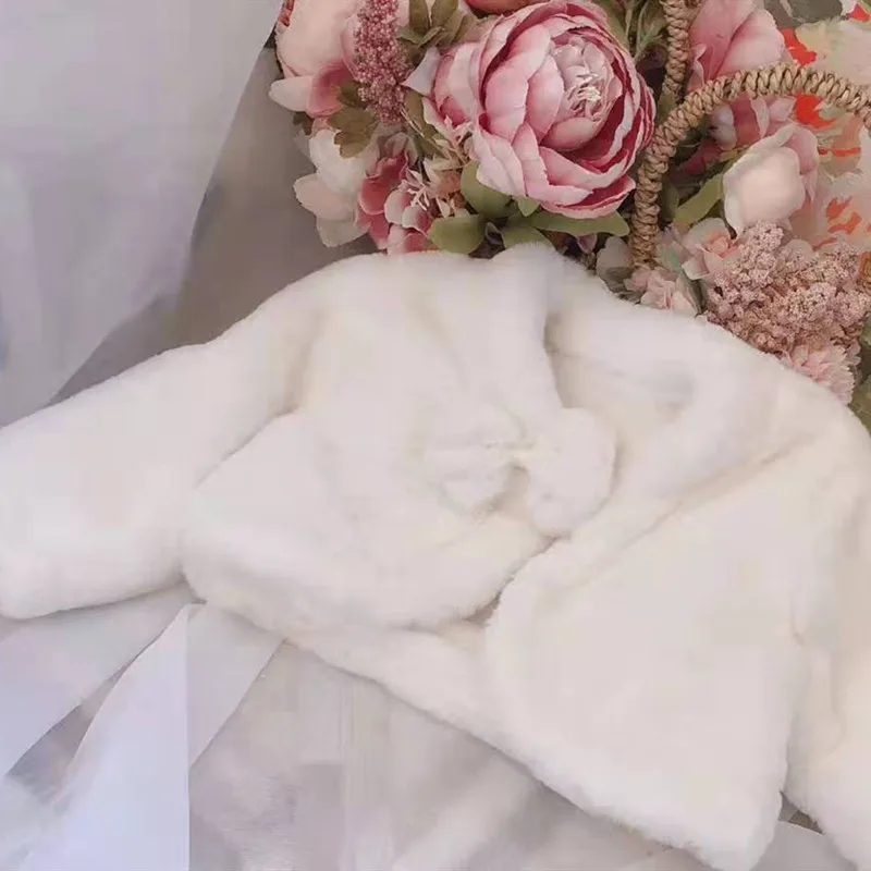 0-7Y Autumn Winter Warm Spanish Princess Coat For Bady Girl Snowsuit Children Outerwear Faux fur Baby Bow Coats clothing Fashion | Детская