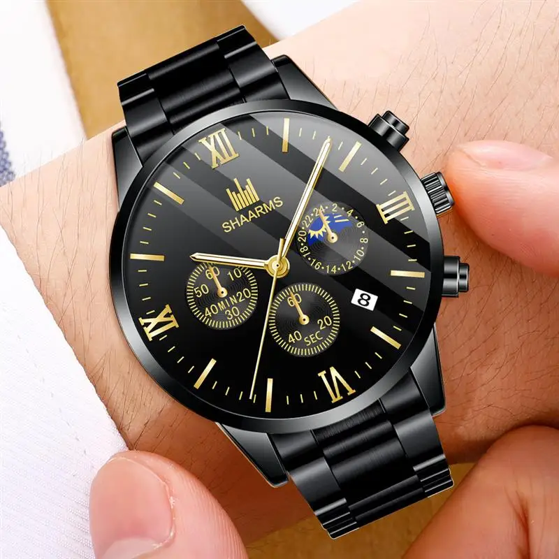 SHAARMS роскошные мужские с датой часы из нержавеющей стали Кварцевые Римский номер