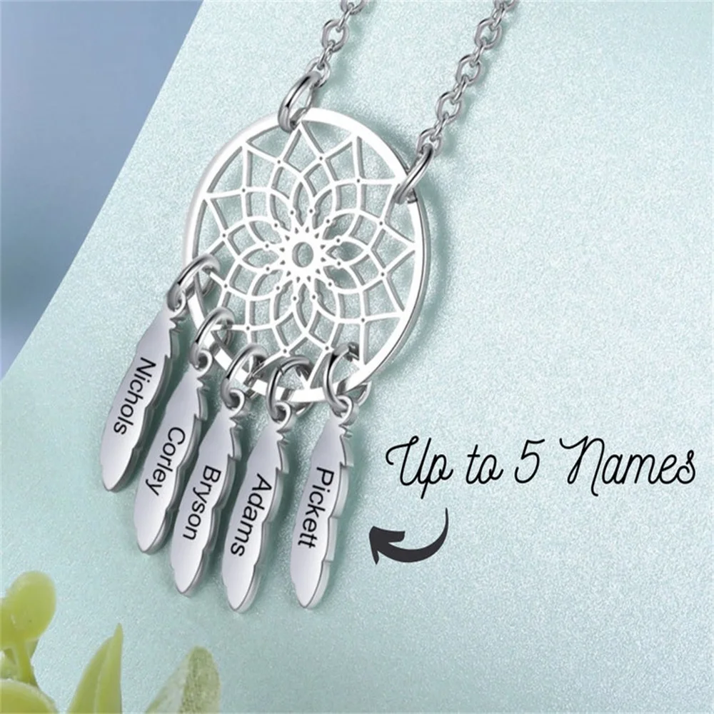 Tangula Fashion Stainless Steel Necklace Customized Flower of Life Pendant Birthday Gift Anniversary Family Member Name For Fami