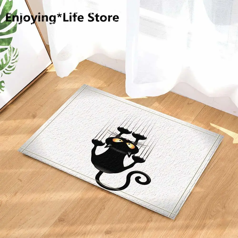 

Black Cat Shower Curtain Set Waterproof Shower Curtain Bathroom Bath Mat Fabric Rugs 72 x 72 with 12 Hooks (24x16 Mat)