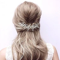 floralbride handmade rhinestone pearls alloy leaf bridal hair comb headband chain wedding hair accessories women dress jewelry