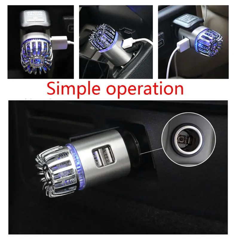 

2 in 1 Car Dual USB Fresh Air Ionic Purifier Oxygen Bar Ozone Ionizer Cleaner with blue LED light