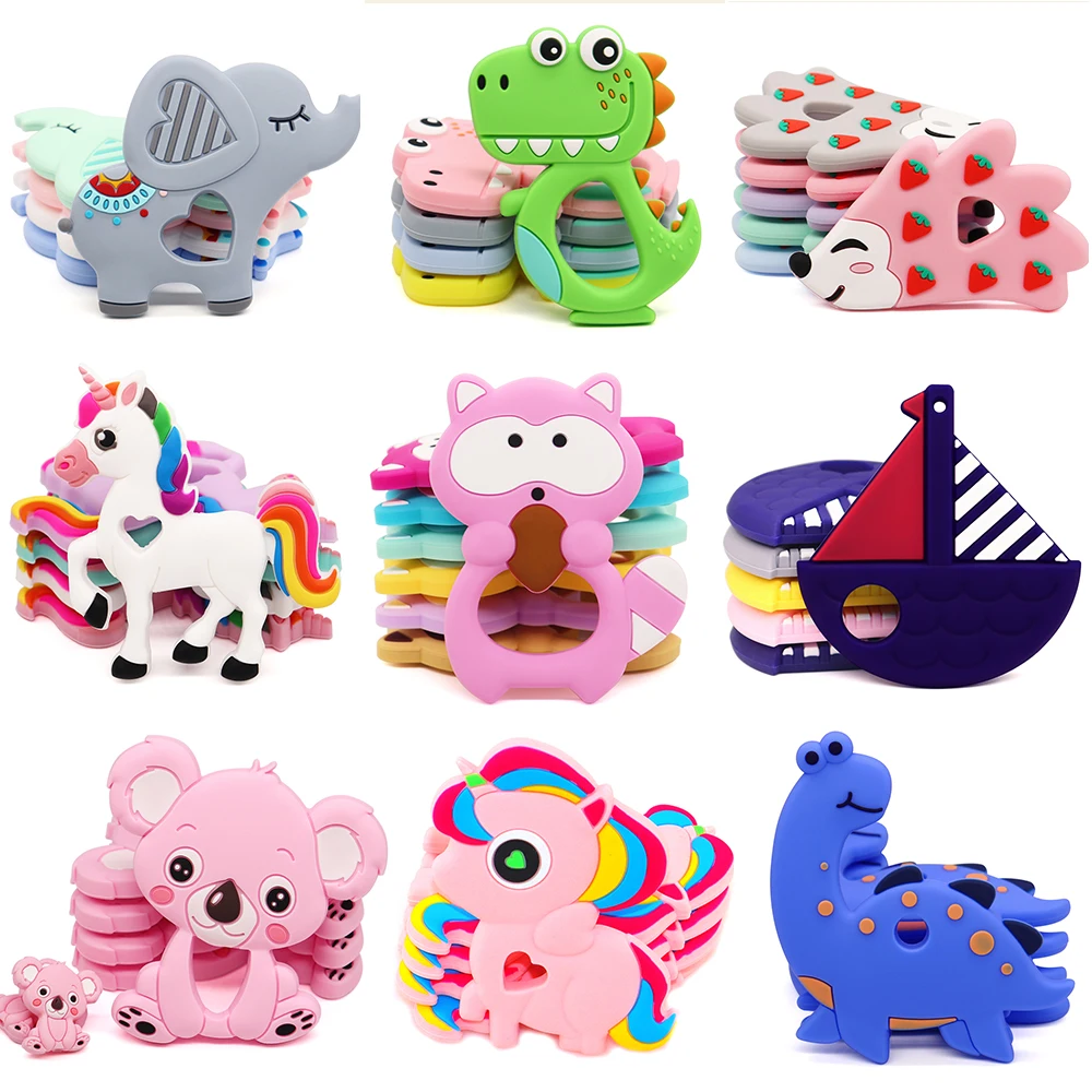 Baby Teether BPA Food Grade Teething Toy Animal Shape Squirrel Elephant Silicone Beads DIY Chain Gift | Мать и ребенок