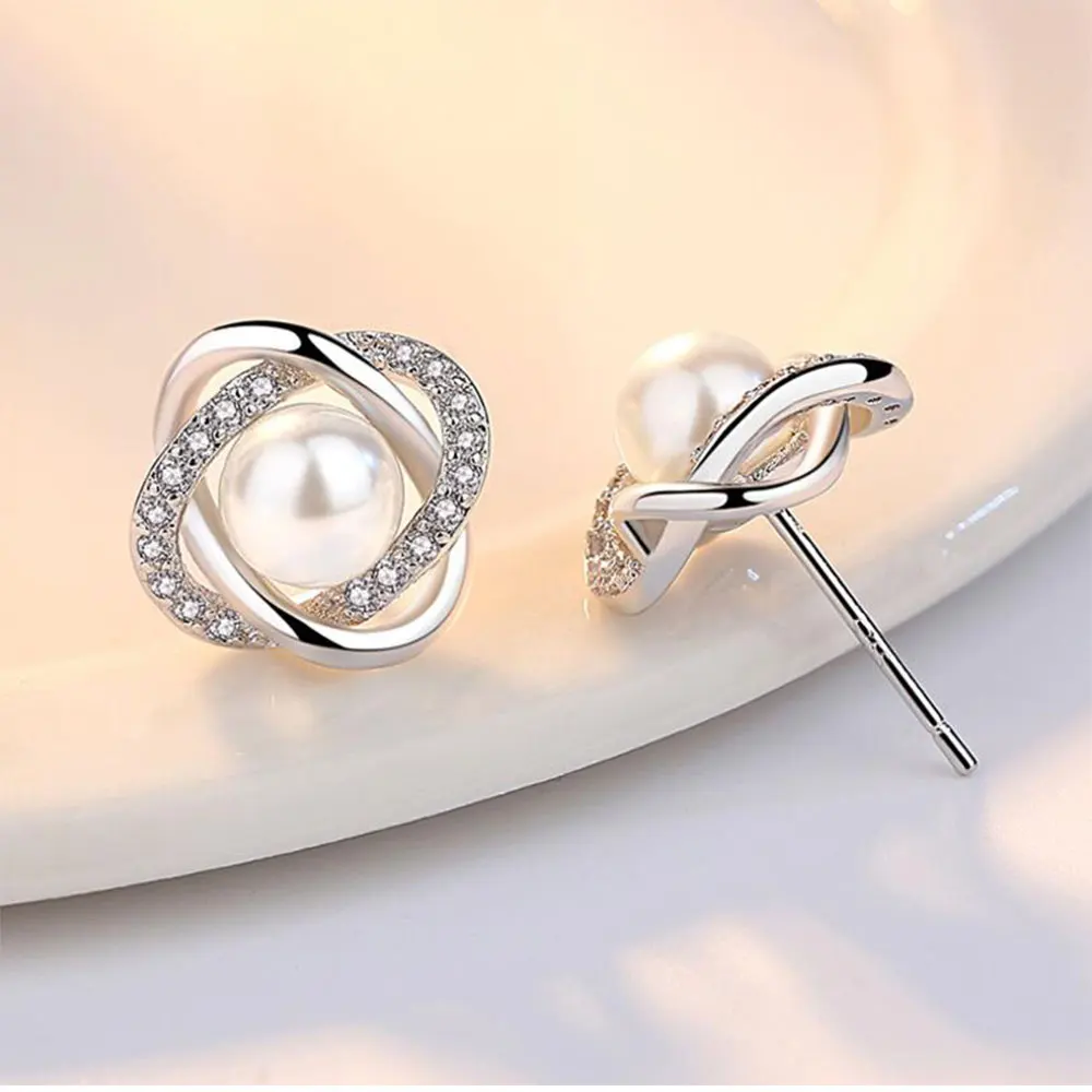 

Upscale 925 Sterling Silver Earrings Zircon Pearl Twist Luxury Stud Earrings For Women brincos pendientes bijoux