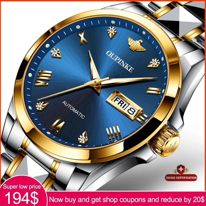 Часы наручные OUPINKE Мужские автоматические брендовые механические деловые из