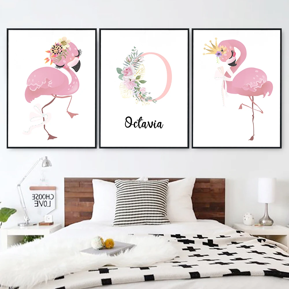 

Custom Personalized Name Poster Floral Letter Art Canvas Print Baby Nursery Wall Picture Painting Kids Girl Bedroom Decoration