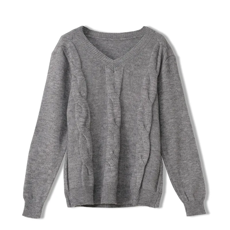 

Fannic 2020 Winter Vintage Twist Braid V-neck Knitted Pullover Loose Thick Long Sleeves Sweater for Women