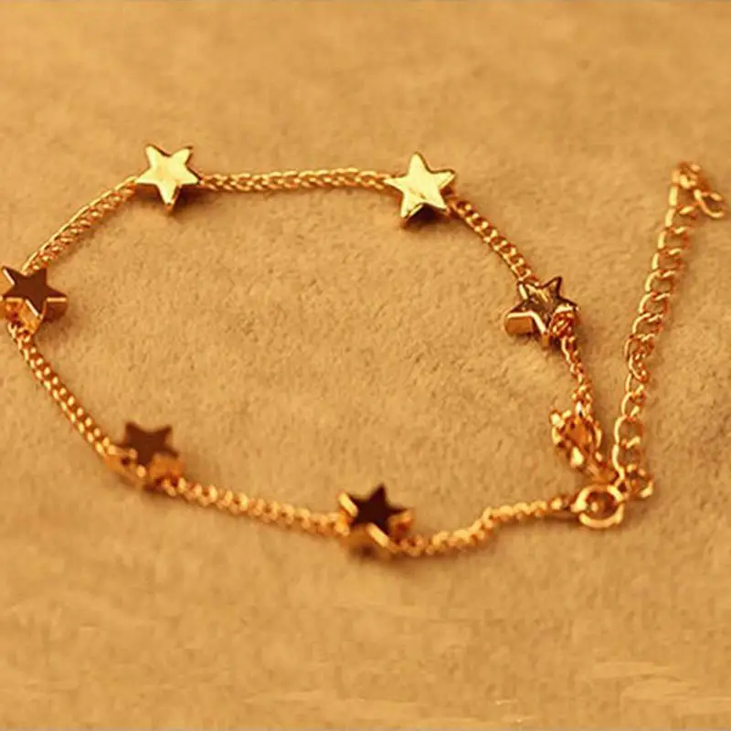 

New Lady Girls Bangle Simple Gold Filled Chic Heart Trendy Stars Fine Chain Bracelet Cuff Jewelry Party Gift