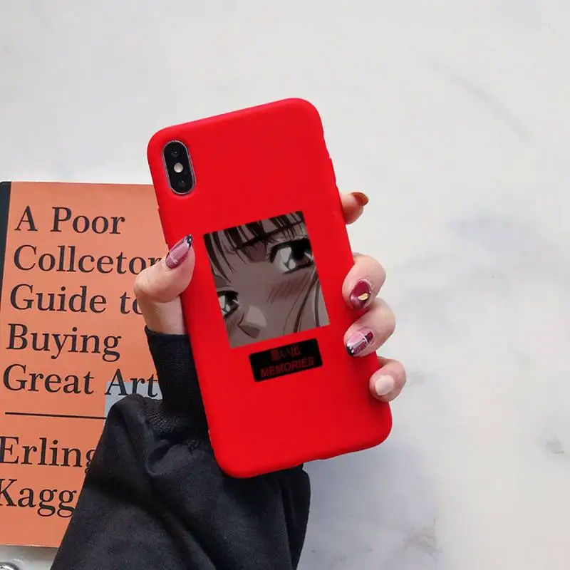

Sad Japanese Anime Aesthetic Phone Case for iphone 11 Pro Max X XS Max XR Candy Color Cover For iPhone 7 8 6 6S Plus Funda Cases