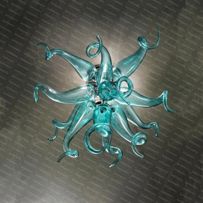 

Хрустальные потолочные светильники в скандинавском стиле, ручная выдувка, бирюзовое стекло, люстра для гостиной, индивидуальный светильник для спальни, столовой