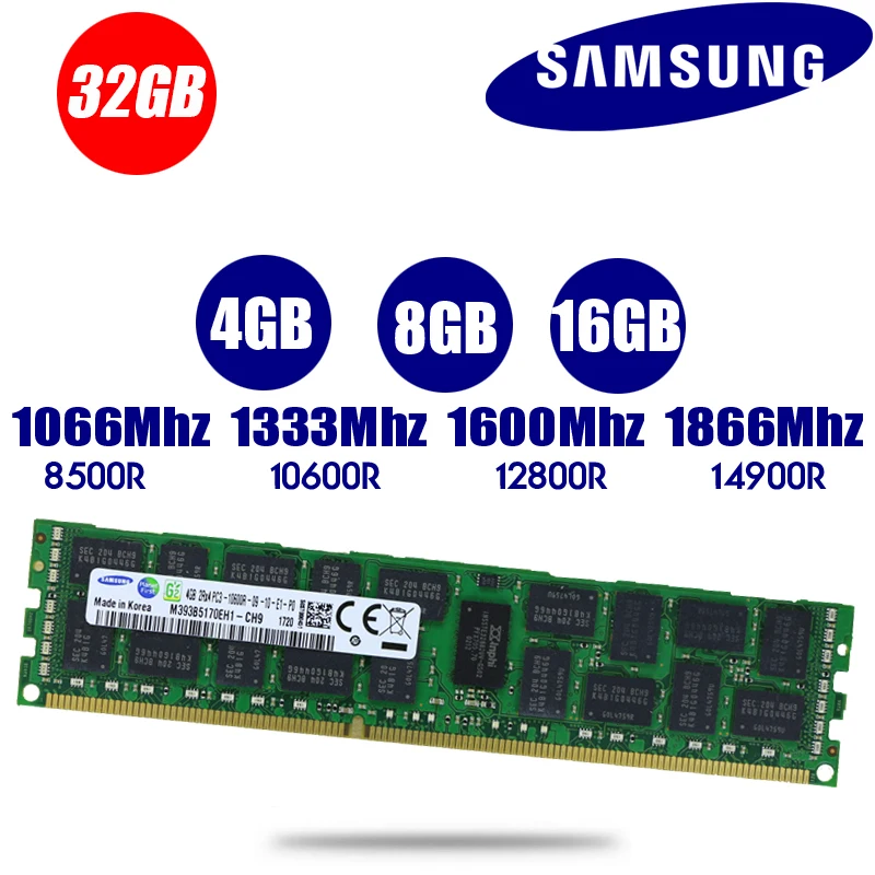 Samsung DDR3 4 ГБ 8 ГБ 16 ГБ 32 ГБ ECC Серверная память 1333 1600 1866 МГц dimm REG ram поддерживает материнскую плату X58 X79
