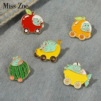 frog stroller enamel pin custom apple fruit series brooches bag lapel pin cartoon animal badge jewelry gift for kids friends