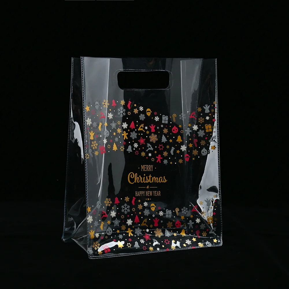 

2 Pack Clear PVC Christmas Gift Bag New Year transparent plastic tote available for custom