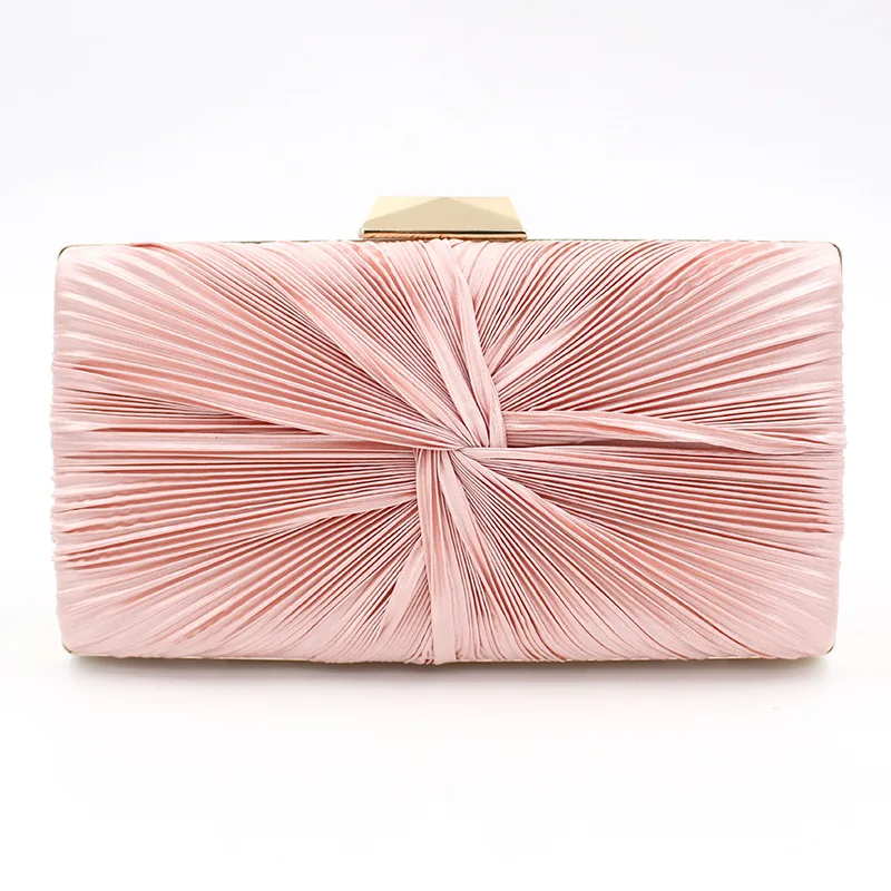 

Solid Pink Women Clutch Bag Female Ruched Shoulder Bags Hard Surface Clutches Sweet Elegant Wedding Banquet Rectangle Purse