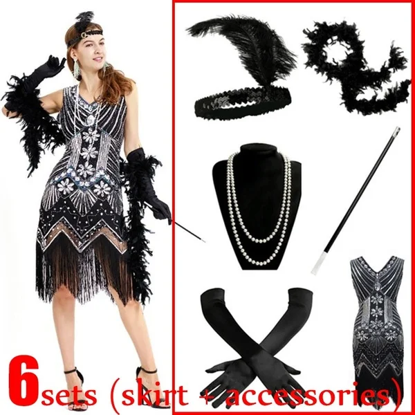 Женское платье с блестками Gatsby винтажное бахромой и Пейсли 5 шт. в комплекте 6