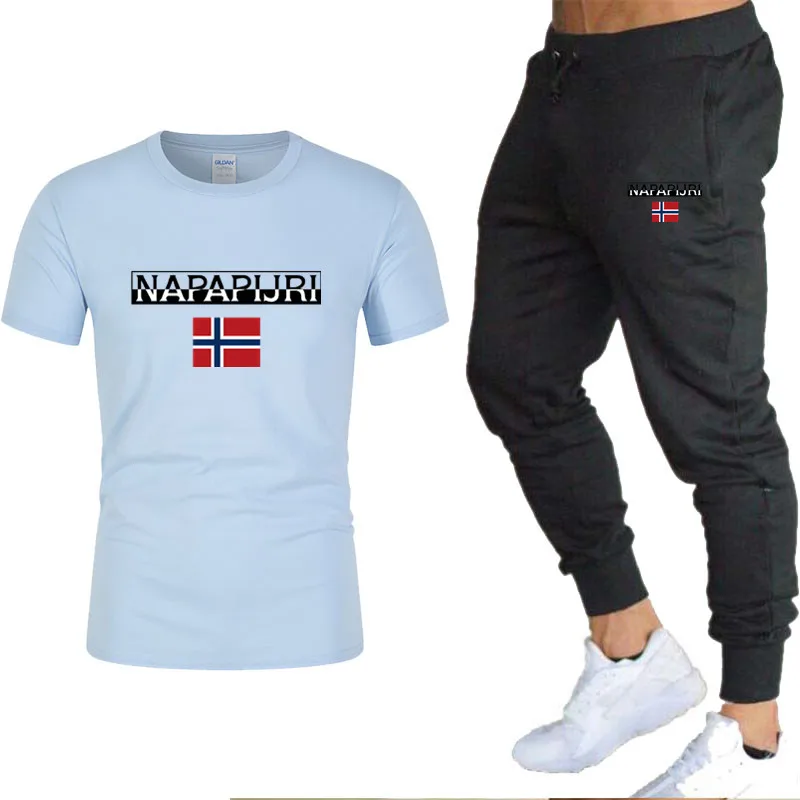 

2021 New Summer Brand Men's Casual Sportswear Printing Suit 100% Cotton Two-Piece T-Shirt Sportswear S-3XL Track Suit All-Match