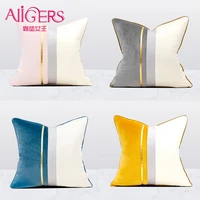 avigers velvet leather patchwork cushion covers navy blue yellow gray throw pillow cases for living room bedroom sofa car