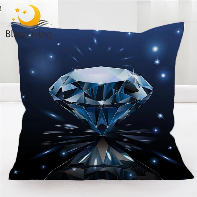 BlessLiving Diamond Cushion Cover Luxury Shining Pillow Case 45*45 Geometric Kussenhoes 3D Print Blue Pillow Cover Home Decor 1