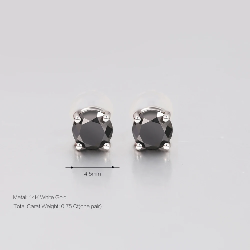 GemStoneKing Твердые 14 к белое золото ювелирные изделия 0.75ctw круглый натуральный черный бриллиант серьги гвоздики для женщин мужчин